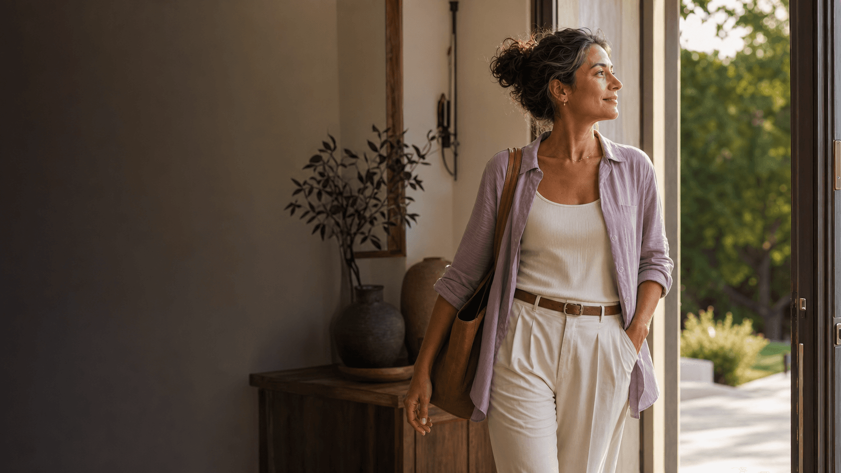 A woman stepping into her day with confidence